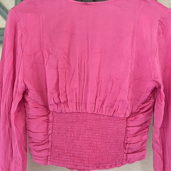 NWOT Free People Pink Cropped Top Long Sleeve Ruched Feminine Boho Retro Viscose - Picture 4 of 11